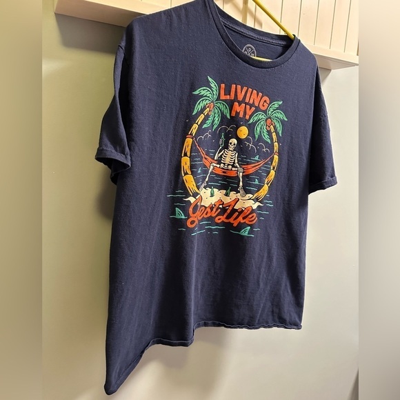 DOM Men's Blue "Living My Best Life" T-shirt Size XL - Picture 2 of 8